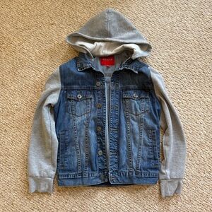 Guess Women’s Denim Hooded Jacket with Gray Sleeves Size M
